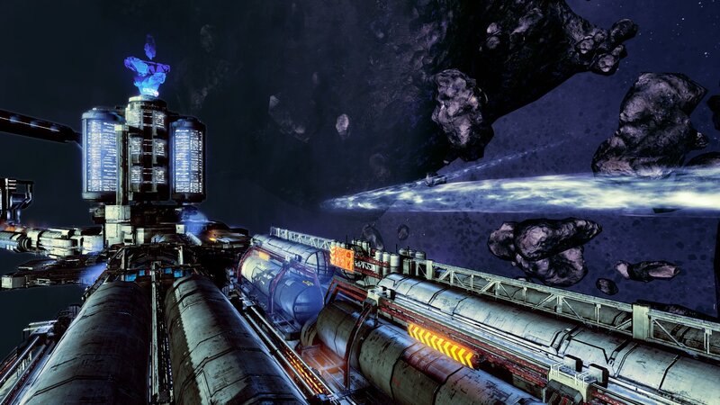 Space Station in Asteroid Field — Purple, Dark