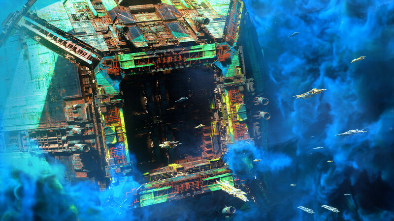 Space Station in Nebula — Blue
