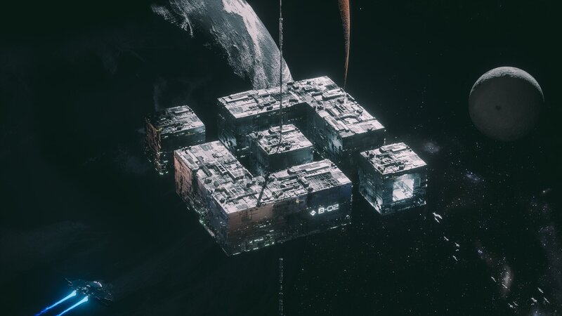 Space Station in Orbit — Black, Dark, Night