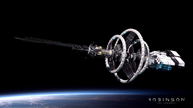 Space Station in Orbit — Black, Dramatic, 3d Render, Earth