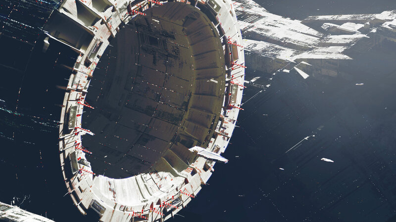 Space Station in Orbit — Black, Dramatic, Digital Art, Spaceship