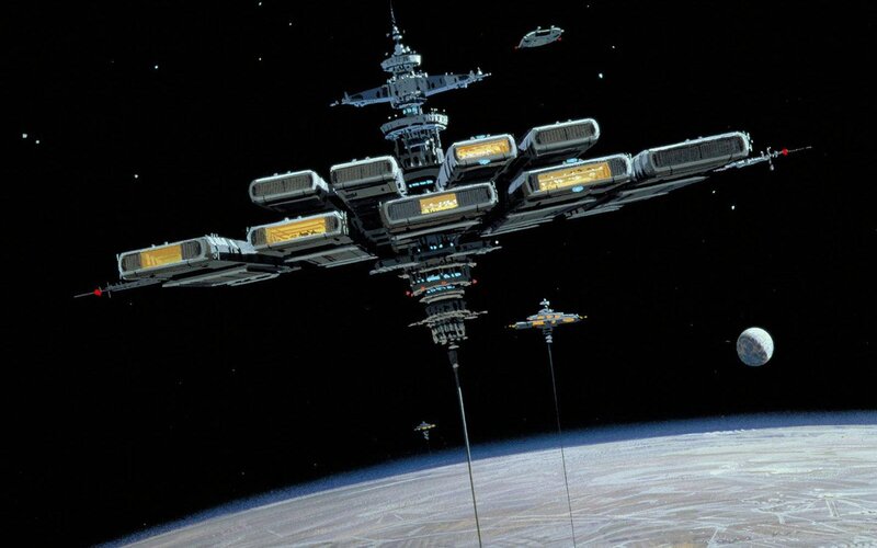 Space Station in Orbit — Black, Dramatic, Digital Art