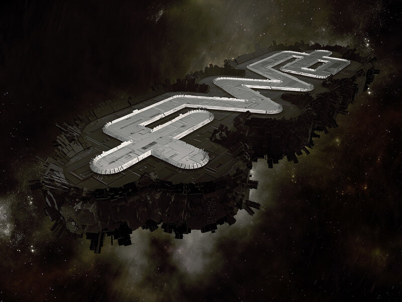 Space Station in Orbit — Black, Dramatic, Night, 3d Render, Stars, Nebula