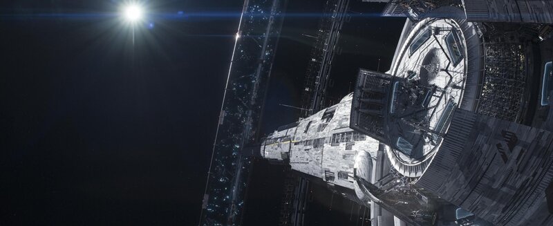 Space Station in Orbit — Black, Dramatic, Night, 3d Render, Sun