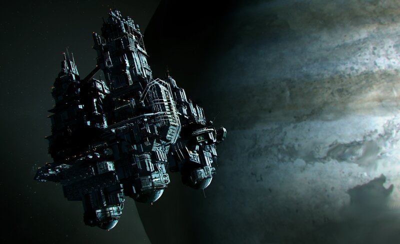 Space Station in Orbit — Black, Dramatic, Night, 3d Render