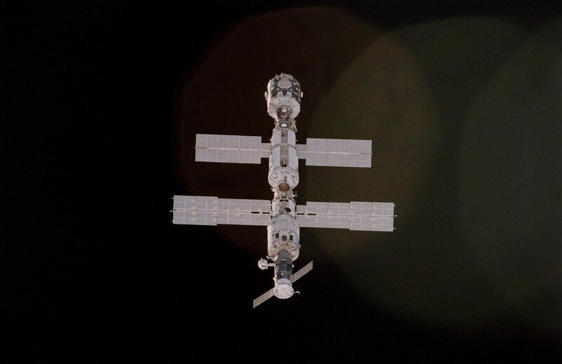 Space Station in Orbit — Black, Dramatic, Night, Photograph