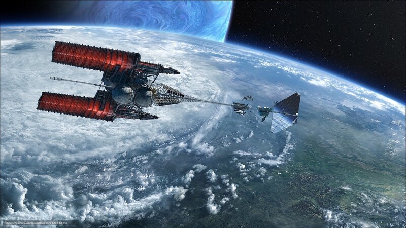 Space Station in Orbit — Blue, Dramatic, Digital Art, Earth