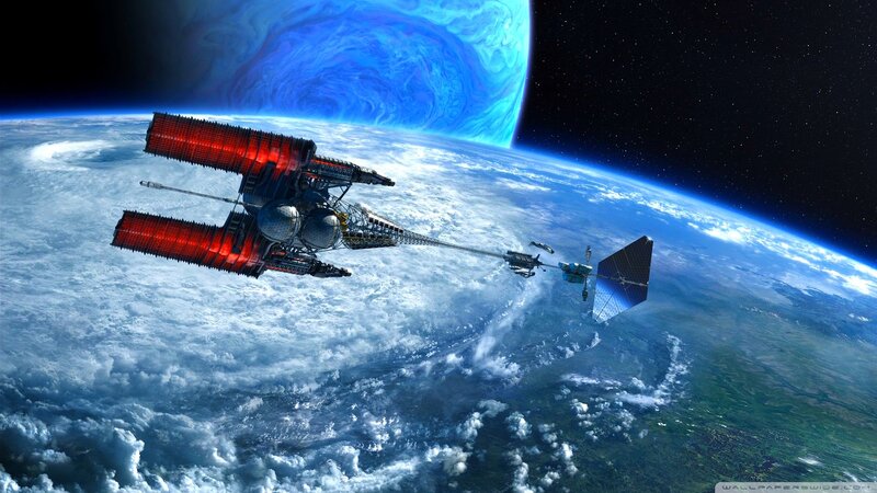 Space Station in Orbit — Blue, Dramatic, Digital Art, Planet, Satellite