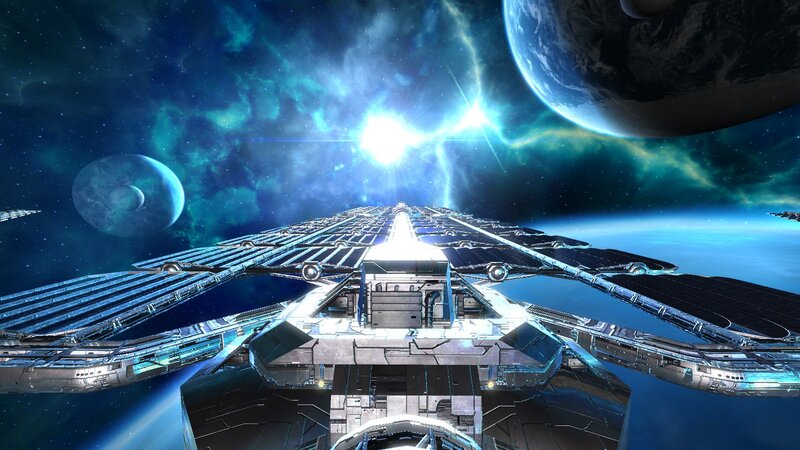 Space Station in Orbit — Blue, Dramatic, Digital Art, Planets