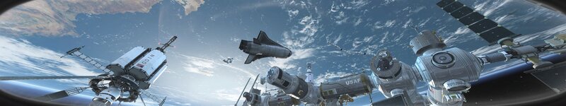 Space Station in Orbit — Blue, Dramatic, Digital Art, Space Shuttle