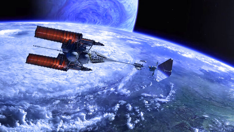 Space Station in Orbit — Blue, Dramatic, Digital Art
