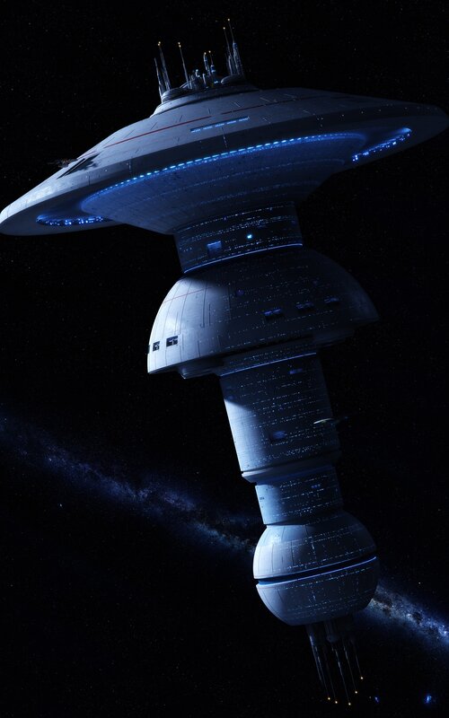 Space Station in Orbit — Blue, Dramatic, Night, 3d Render