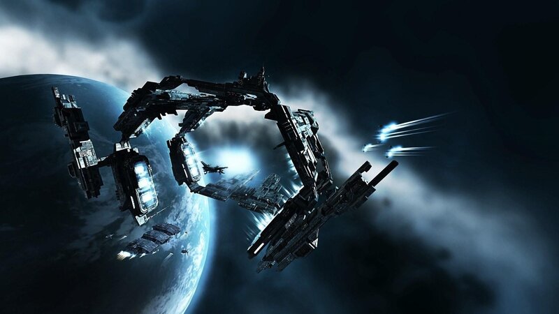 Space Station in Orbit — Blue, Dramatic, Night, Digital Art, Planet