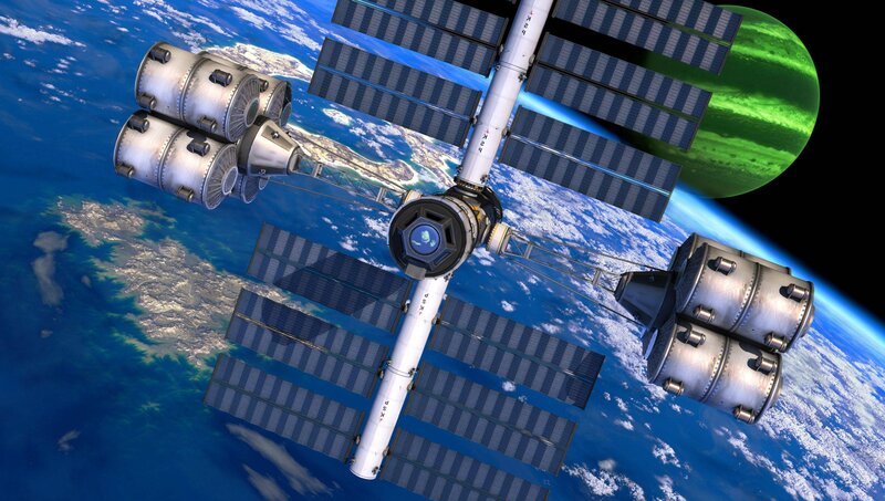 Space Station in Orbit — Blue, Serene, 3d Render, Earth