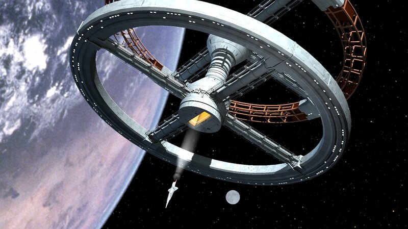 Space Station in Orbit — Gray, Dramatic, 3d Render
