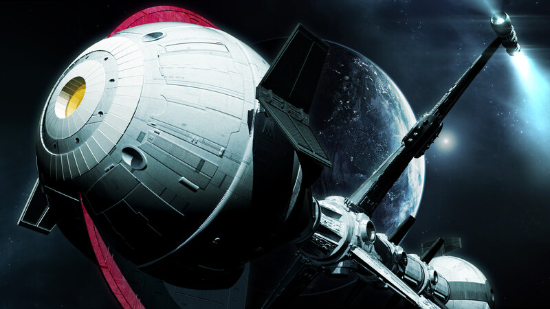 Space Station in Orbit — Gray, Dramatic, Digital Art, Planet