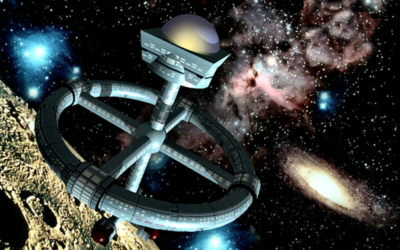 Space Station in Orbit — Gray, Dramatic, Digital Art