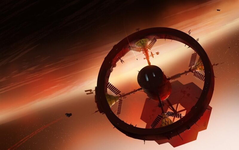 Space Station in Orbit — Orange, Dramatic