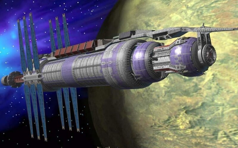 Space Station in Orbit — Purple, Dramatic