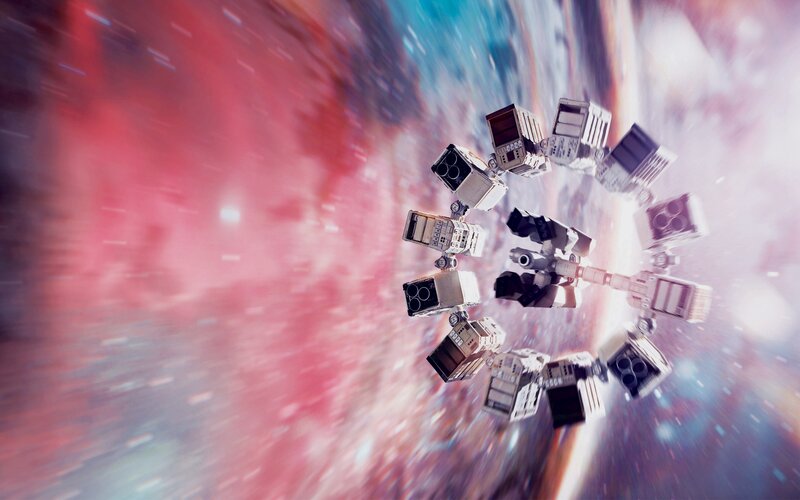 Space Station in Orbit — Red, Dramatic, Digital Art