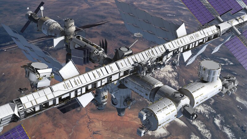 Space Station in Orbit — White, Dramatic, 3d Render
