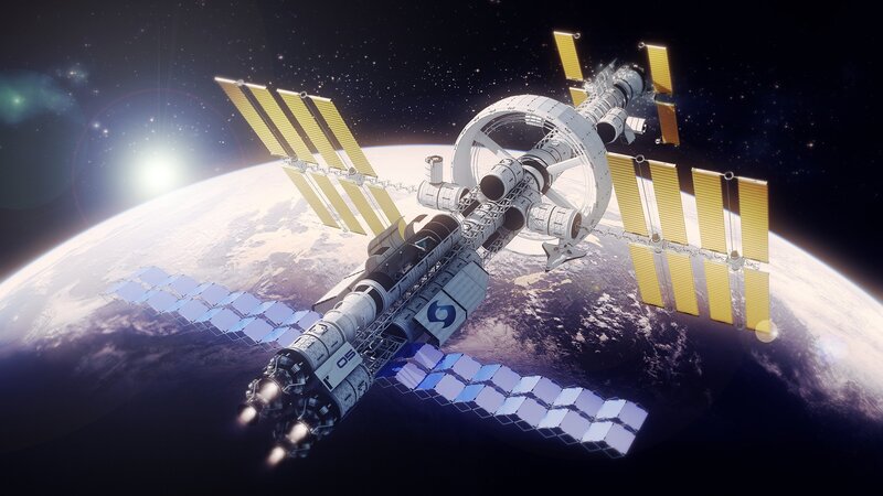 Space Station in Orbit — White, Dramatic, Digital Art