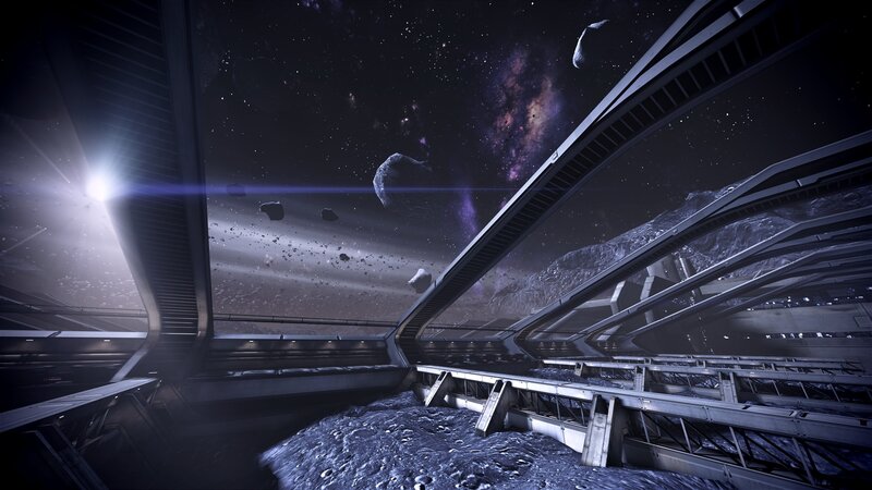 Space Station Interior — Black, Dramatic, Night, 3d Render, Asteroids