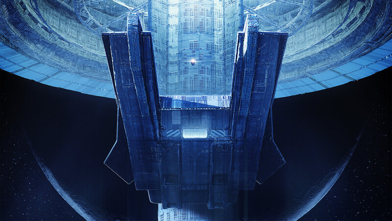 Space Station Interior — Blue, Dramatic, Night, Digital Art
