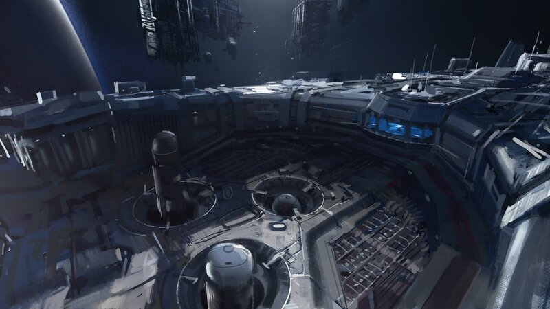 Space Station Interior — Gray, Dramatic, Night, Digital Art, Ship