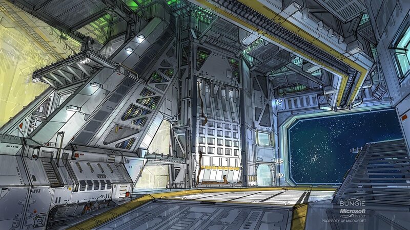 Space Station Interior — Gray, Dramatic, Night, Digital Art