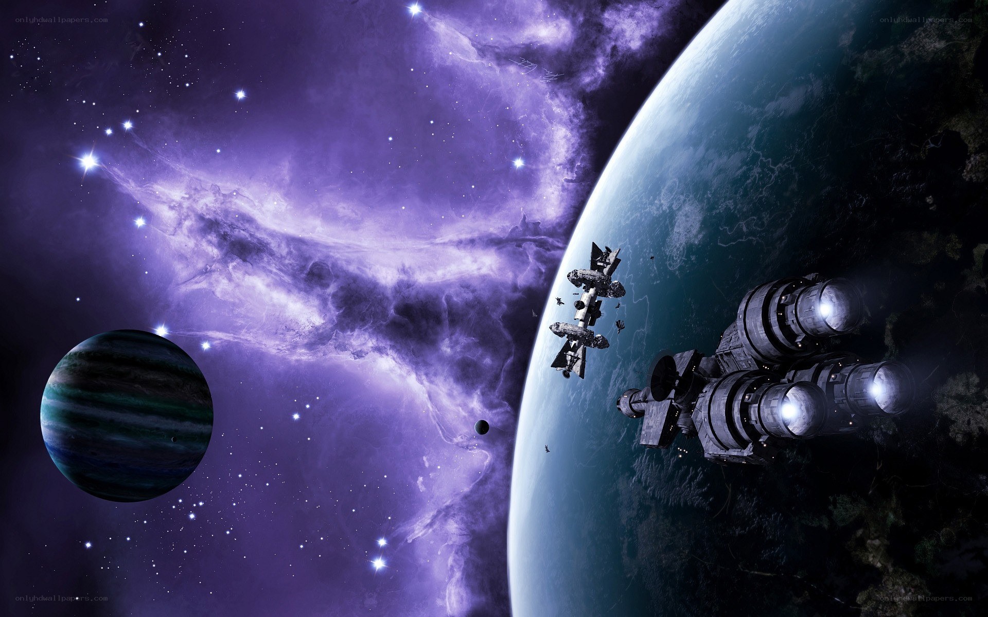 Space station near alien planet