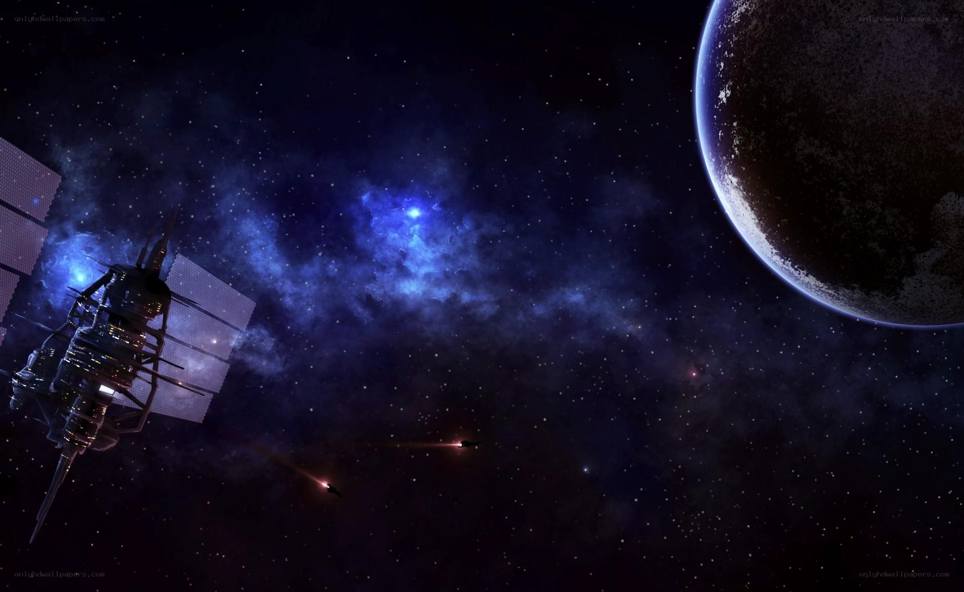 Space station near alien planet