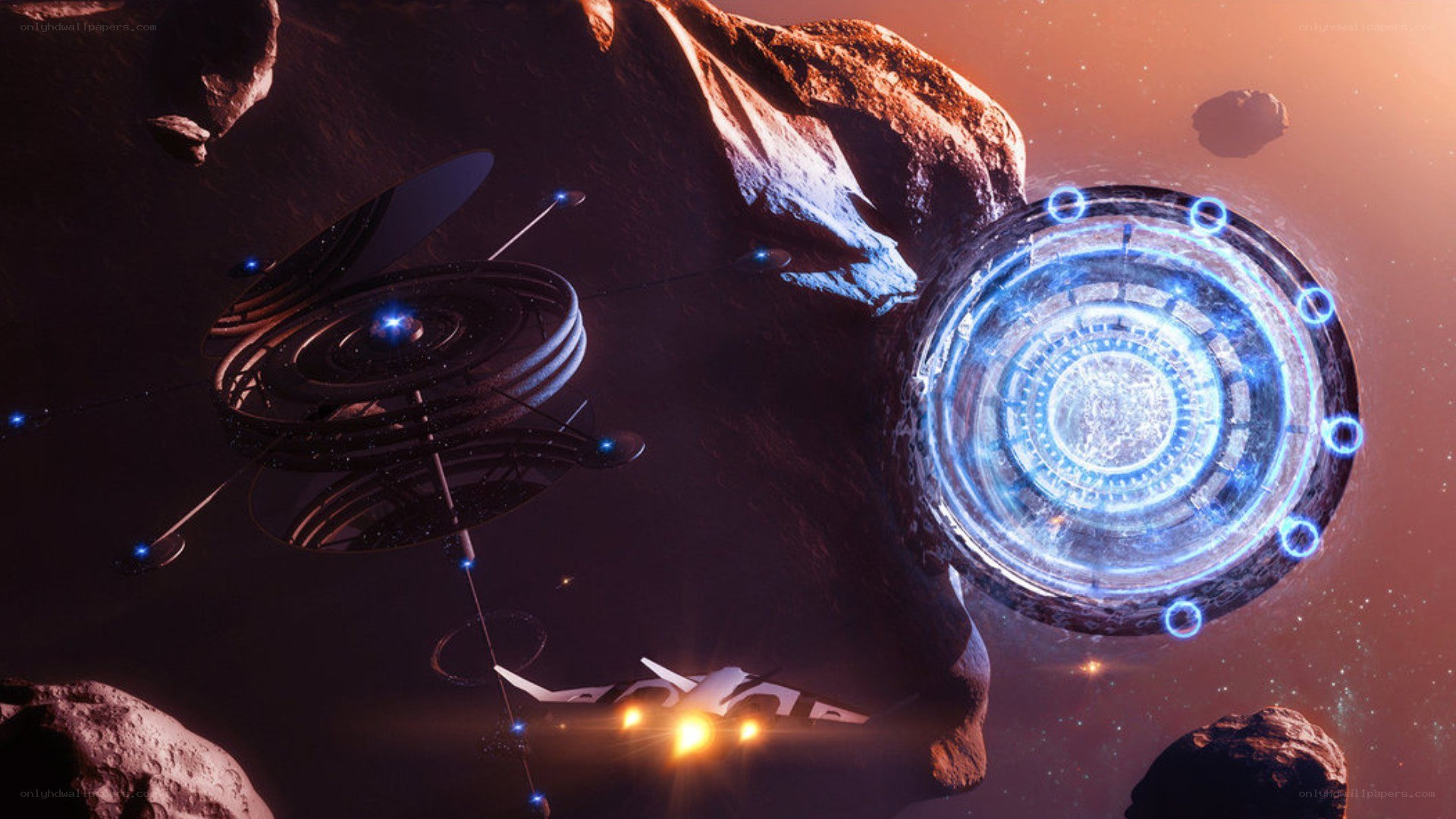 space station near asteroid field