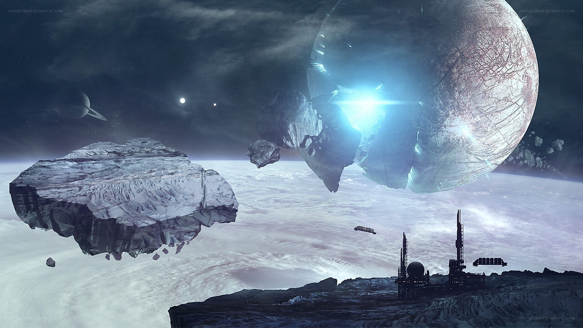 space station near icy moon
