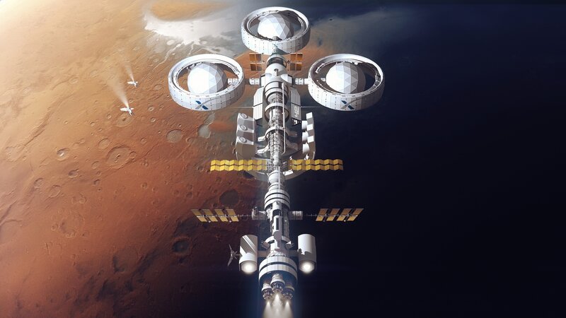 Space Station Near Mars — Brown, Dramatic
