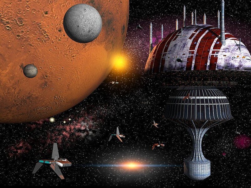 Space Station Near Mars