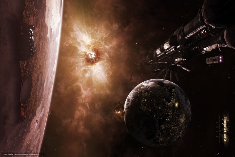 Space Station Near Planet — Black, Dramatic, Night