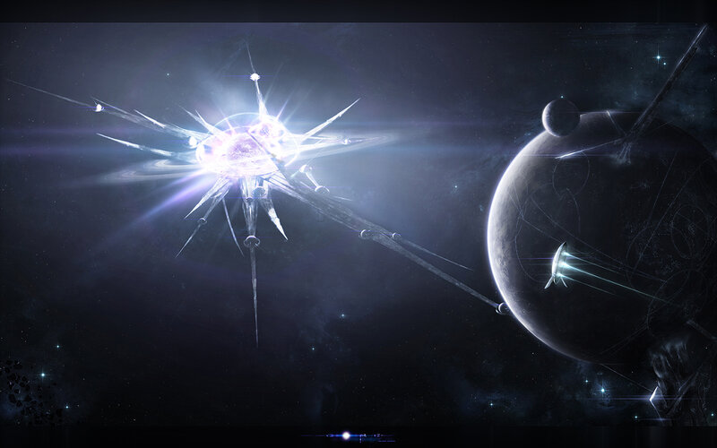 Space Station Near Planet — Black