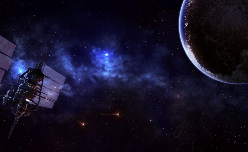Space Station Near Planet — Blue