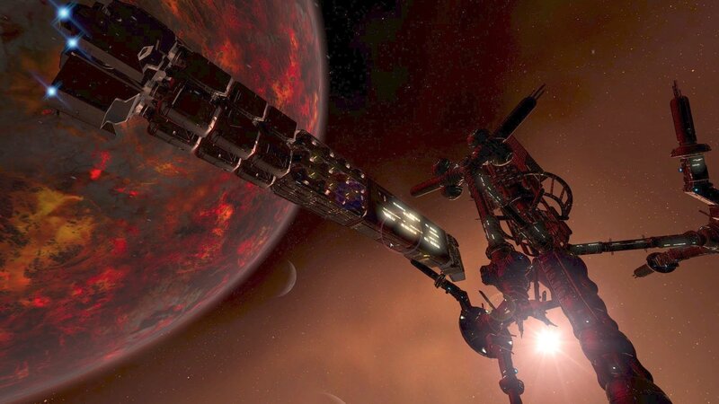 Space Station Near Planet — Red