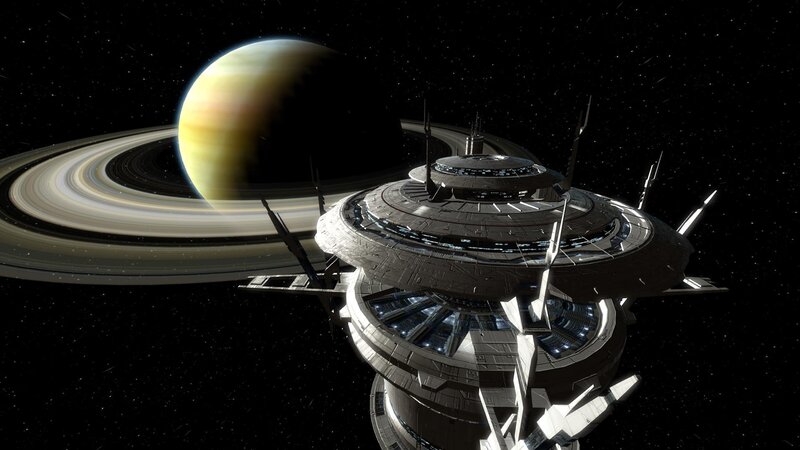 space station near ringed planet