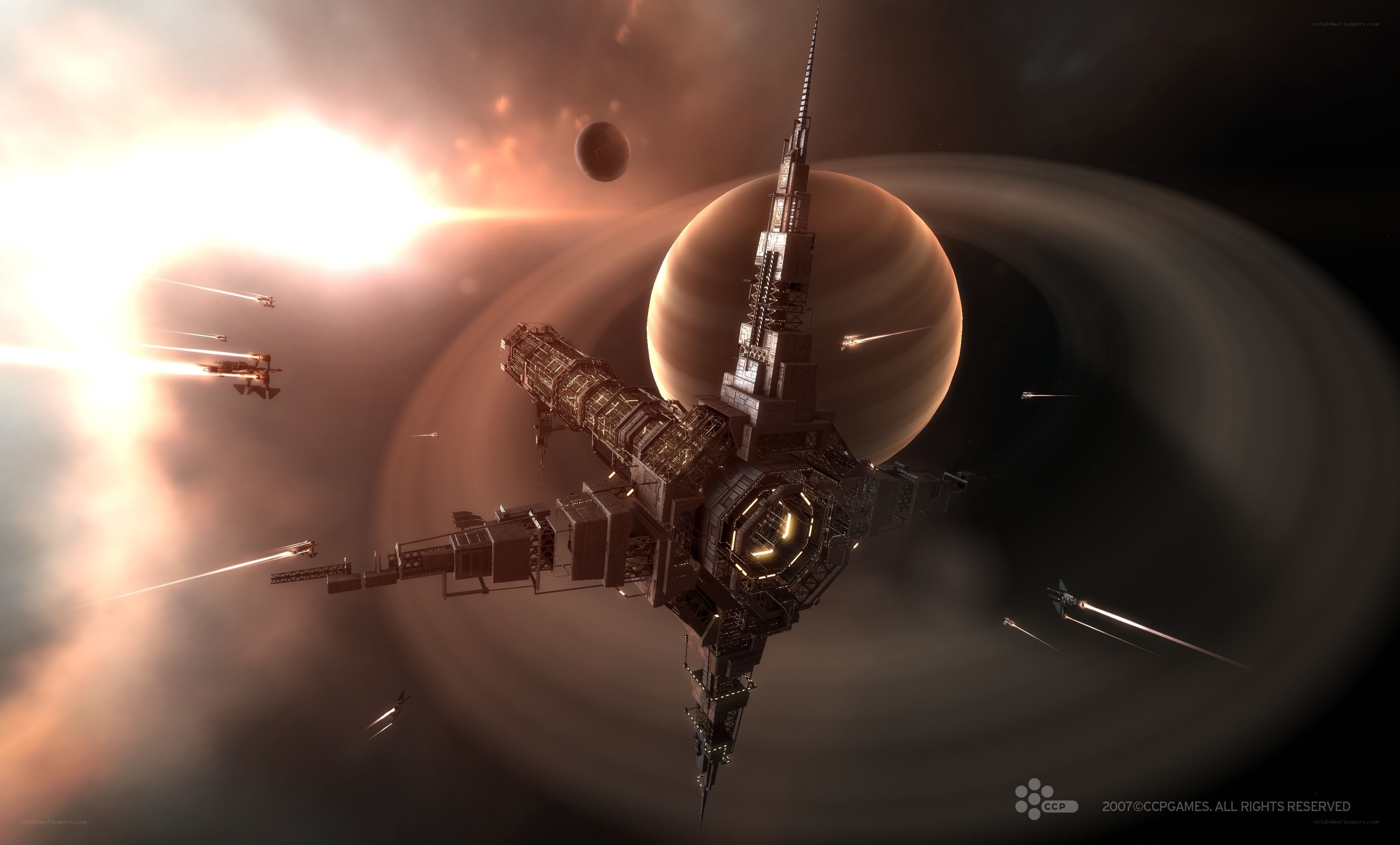 Space station near ringed planet