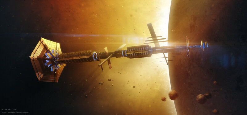 Space Station Near Sun — Gold