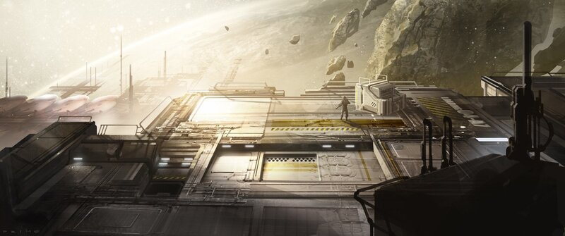 space station on alien planet