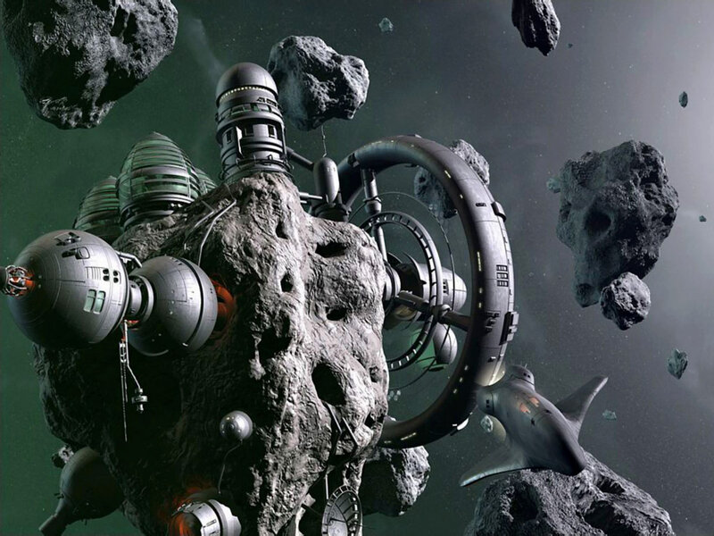 Space Station on Asteroid — Gray