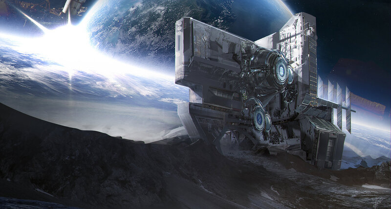 Space Station on Moon — Gray, Dramatic, Digital Art