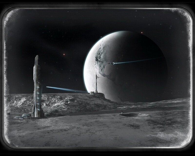 Space Station on Moon — Gray, Dramatic, Night, Digital Art
