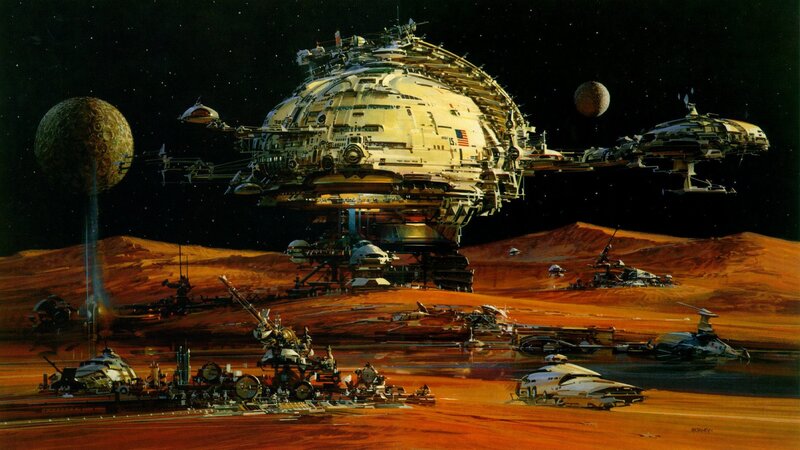 Space Station on Planet Surface — Orange, Dramatic
