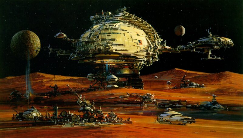 Space Station on Planet Surface — Orange