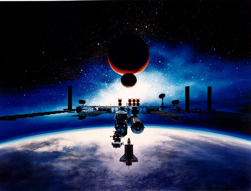 Space station orbiting Earth